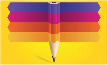 pencil artwork with multi color strip on abstract yellow backgroundのイラスト素材