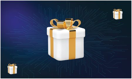 different size of gift box on a dark circuit background