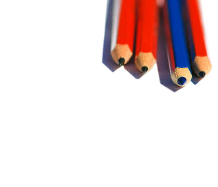 Pencils with focus on the blue colored pencilの写真素材