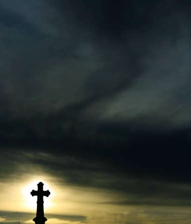 Background a  Silhoutette of a Cross at Sunsetの写真素材