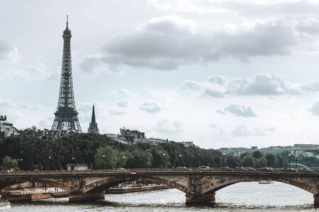 View on the bridge pont Invalides near Eiffel tower.の写真素材