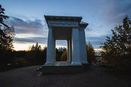 Vyborg, Russia - View of the Tomb Chapel, Ludwigsburg on Ludwigstein Island in Mon Repos Park from the side of the Temple of Neptuneの写真素材