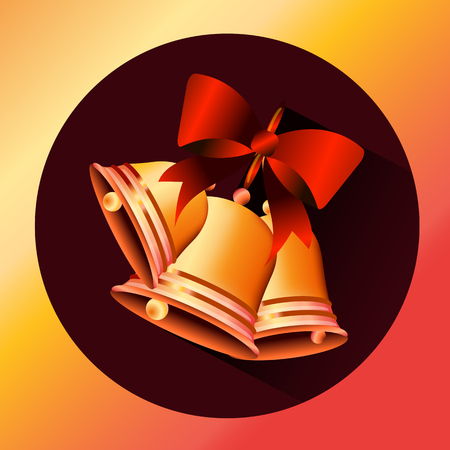 Golden school bell with red ribbon icon.のイラスト素材