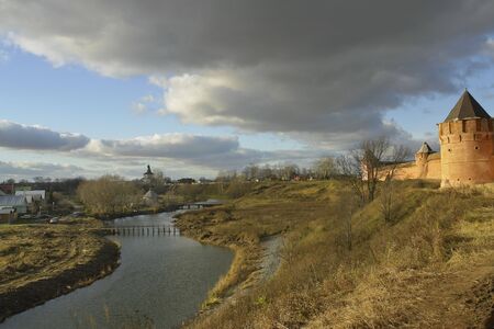 Landscape with river and monastery. Suzdal, Russia                               の写真素材