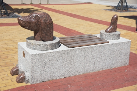 Bench as dachshund dog, Klaipeda, Lithuaniaの写真素材