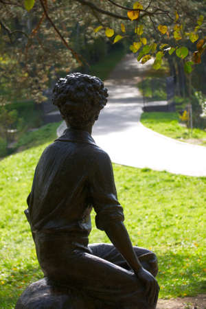 Monument to poet Alexander Pushkin in Zakharovo, former noble estate in village Zakharovo, Odintsovo district, Moscow region, Russiaの写真素材