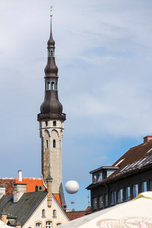 Ancient Tower City Hall building in Gothic style, Tallinn, Estoniaのeditorial素材