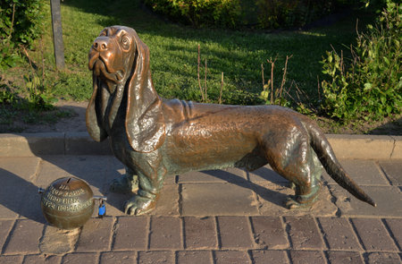 Kostroma, Russia, May 24, 2021: Monument to dog ("Fire dog Bobka") on Ivan Susanin Square, Golden Ring of Russiaのeditorial素材