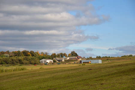 View of Monastic courtyard Saburovo on sunny autumn day, Sergiev Posad district, Moscow region, Russiaの写真素材