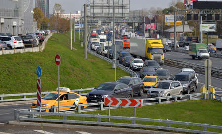 Moscow, Russia.  October 13, 2021:   View of Third Ring Road (TTK) is beltway around central Moscow,...