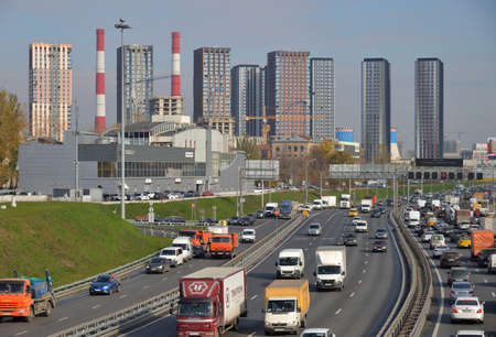 Moscow, Russia.  October 13, 2021:   View of Third Ring Road (TTK) is beltway around central Moscow,...