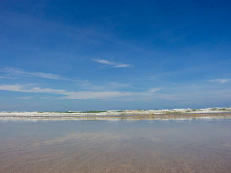 View of the beach with blue sky and white cloud background at Pattaya and Rayong, Thailand.