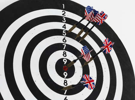 darts game with united states and england flags on white wallの写真素材