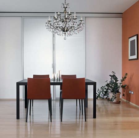 modern dining room with wood floorのeditorial素材