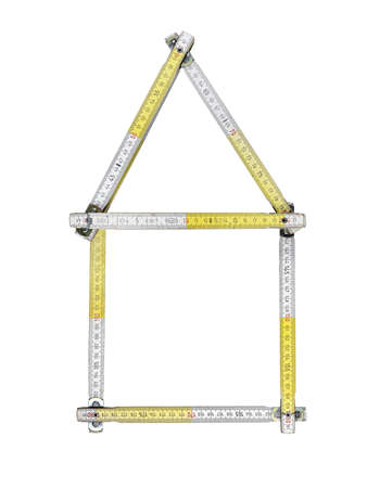 form of house made of wood meter isolated on the white backgroundの写真素材