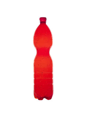 a red plastic bottle backlit isolated on white backgroundの写真素材