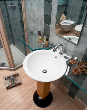 detail of washbasin in the modern bathroomのeditorial素材