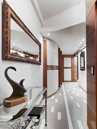 interior view of a modern corridor on the main door and wall cupboardの写真素材