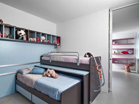 interiors shot of a children's bedroom with  bunk bedの写真素材