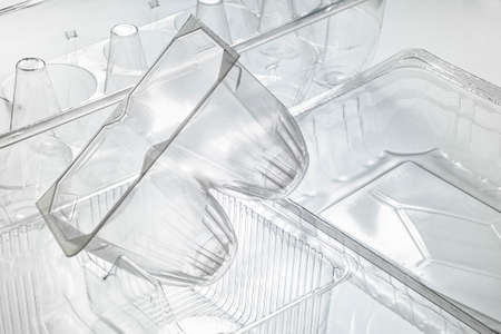 trasparent containers of plastic and polyurethane  isolated on white backgroundの写真素材