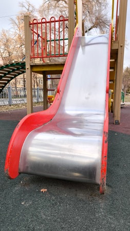 Playground in the park with a slide and a slide for childrenの写真素材