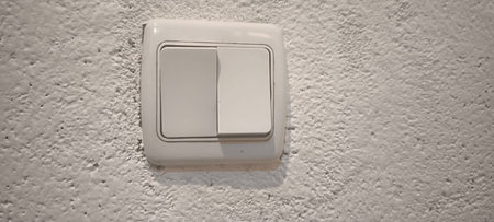 White double light switch on textured white plaster wall.