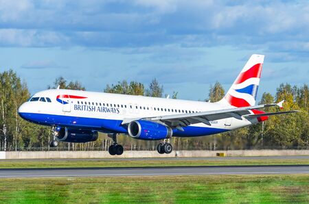 Airbus a319 British airways, airport Pulkovo, Russia Saint-Petersburg October 2015.