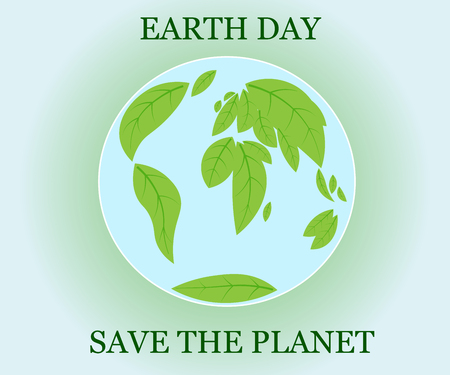 Happy Earth Day hand lettering card, background. Vector illustration with leaves for banner, posterのイラスト素材