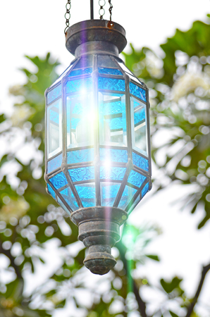 Decorative street lamp light glare a glass.の写真素材