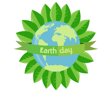 Earth Day. Planet and the inscription around the leaves.のイラスト素材