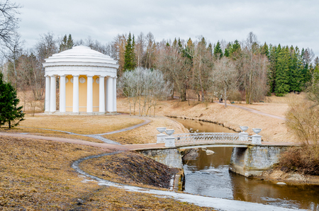 Summer house round with columns in the park.の写真素材