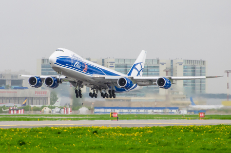 Boeing 747 ABC cargo airlines, airport Pulkovo, Russia Saint-Petersburg August 2016.のeditorial素材