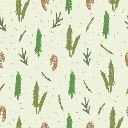 Seamless pattern with fir, spruce, cones branchesのイラスト素材
