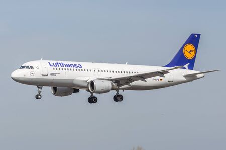 a320 Lufthansa, airport Pulkovo, Russia Saint-Petersburg May 2017.のeditorial素材