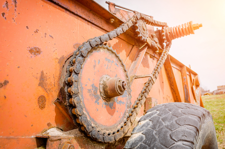 Old rusty species of part of agricultural machinery in rural areasの写真素材