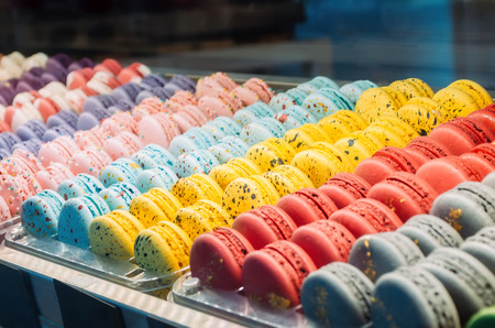 Colored cookies French macaroons series, tasty varietyの写真素材