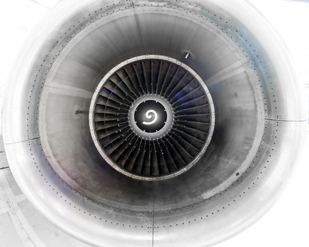 The aircraft engine near the repair, inspection blades of the bladeの写真素材