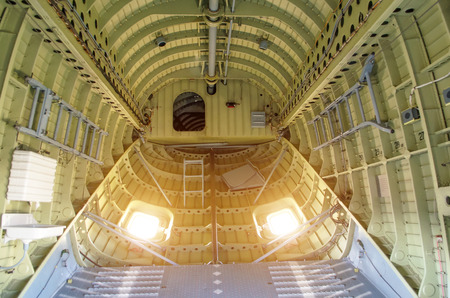 Inside the compartment of a large cargo helicopter