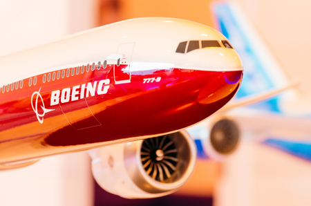 Exhibition models boeing aircraft 777. Russia, Moscow. July 2017のeditorial素材
