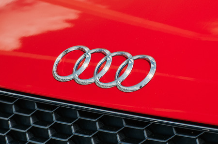 Red car Audi R-8. Russia, Moscow. 19 July 2017のeditorial素材