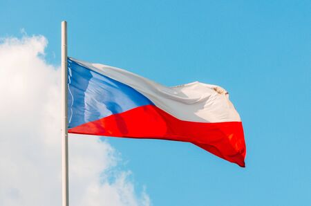Waving colorful Czech Republic flag on blue skyの写真素材