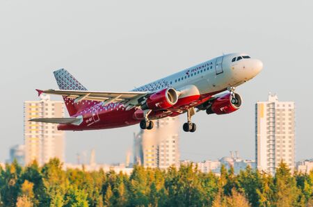 Airbus a319 Rossiya airlines, airport Pulkovo, Russia Saint-Petersburg September 23, 2017のeditorial素材