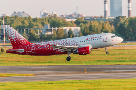 Airbus a319 Rossiya airlines, airport Pulkovo, Russia Saint-Petersburg September 23, 2017のeditorial素材