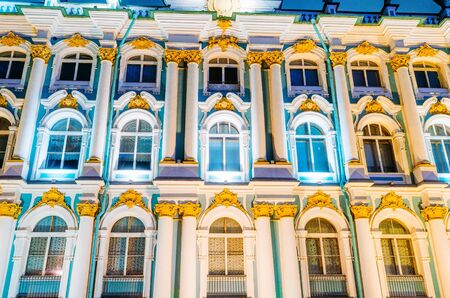Winows winter Palace Hermitage at night in St. Petersburgの写真素材
