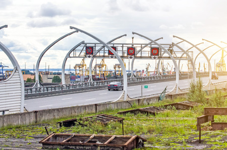 Highways extending in at an abandoned building and overgrown roofの写真素材