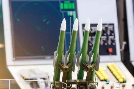 Rockets weapons, against the backdrop of the rocket launch control panel. Defense conceptの写真素材