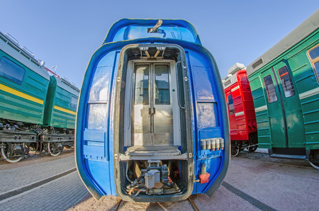Train rail road door between cars, sectional view