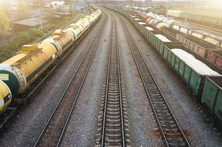 Sorting freight cars on the railroad while formation the trainの写真素材