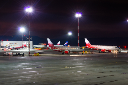 Airbus a319 Rossiya airlines, airport Pulkovo, Russia Saint-Petersburg November 22, 2017のeditorial素材