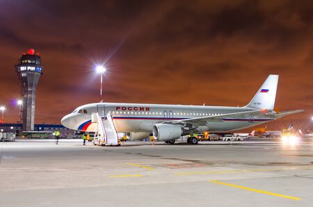Airbus a319 Rossiya airlines, airport Pulkovo, Russia Saint-Petersburg November 22, 2017のeditorial素材